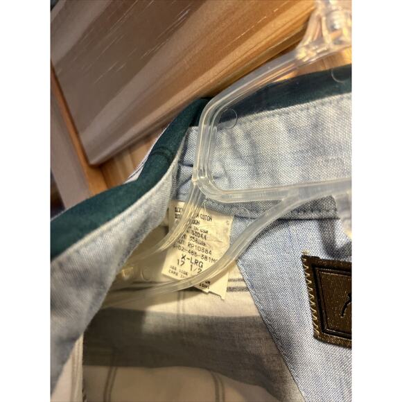 Roper Men’s XL White Green Striped Short Sleeve Pearl Snap Cotton Western Shirt - Picture 4 of 12